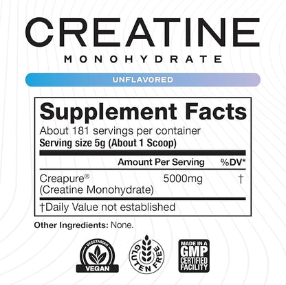 Muscle Feast Creapure Creatine Monohydrate Powder | Premium Pre-Workout or Post-Workout | Easy to Mix, Gluten-Free, Safe and Pure, Kosher Certified (2lb, Unflavored)