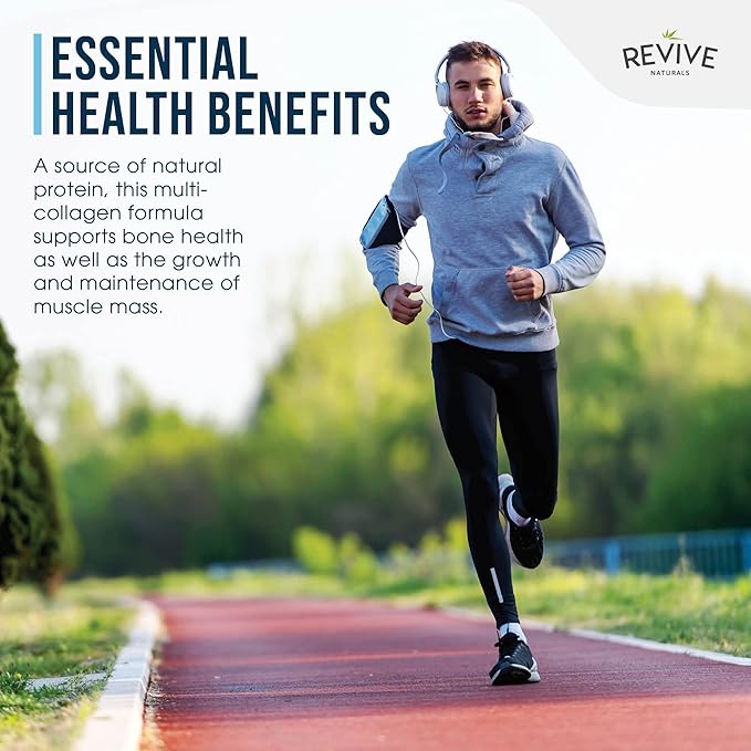 Revive Naturals Multi Collagen Protein Capsules - Types I, II, III, V & X - Hydrolysed Grass Fed Bovine, Wild Caught Marine & Free-Range Chicken, Made with Hyaluronic Acid & Vitamin C, 120 Caps