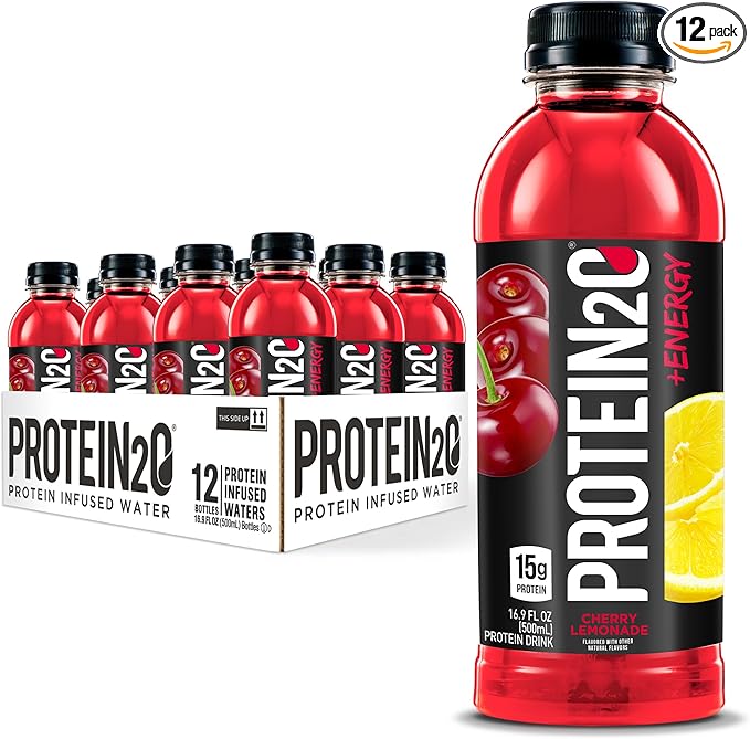 Protein2o 15g Whey Protein Infused Water Plus Energy, Cherry Lemonade, 16.9 oz Bottle (Pack of 12)