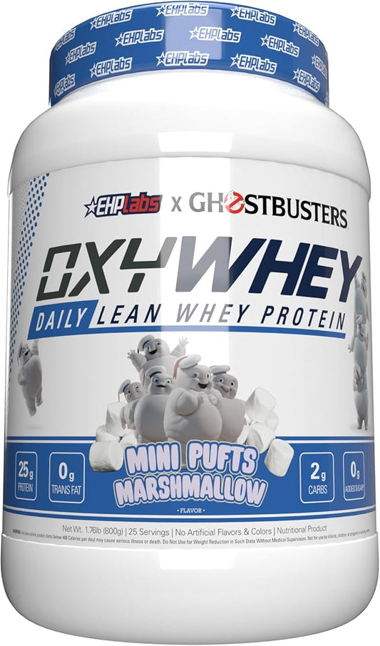 EHP Labs x Ghostbusters OxyWhey Whey Protein Isolate Powder - 25g of Whey Isolate Protein Powder, Meal Replacement Shake, Sugar Free Protein Powder - 25 Serves (Mini Pufts Marshmallow)
