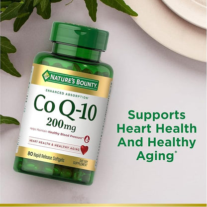 Nature's Bounty CoQ10 200 mg Softgels, Heart Health & Cellular Energy Support, Twin Pack, 160 Rapid Release Softgels