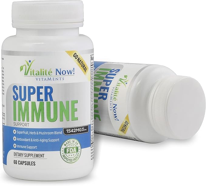 Super Wellness Immune Booster - Quercetin Immunity Support, 25 Vitamins, Herbs, Superfoods, Mushrooms - Vitamins C & E - Selenium - Turmeric - Immune Defense Supplement - 60 Capsules