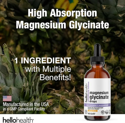 Magnesium Glycinate Liquid Magnesium Supplement Women, Men & Kids – Magnesium Bisglycinate 100 mg for Natural Calm, Muscle Recovery, Joint Support – Magnesium Liquid Vitamins, 30 Days Pineapple Flavor