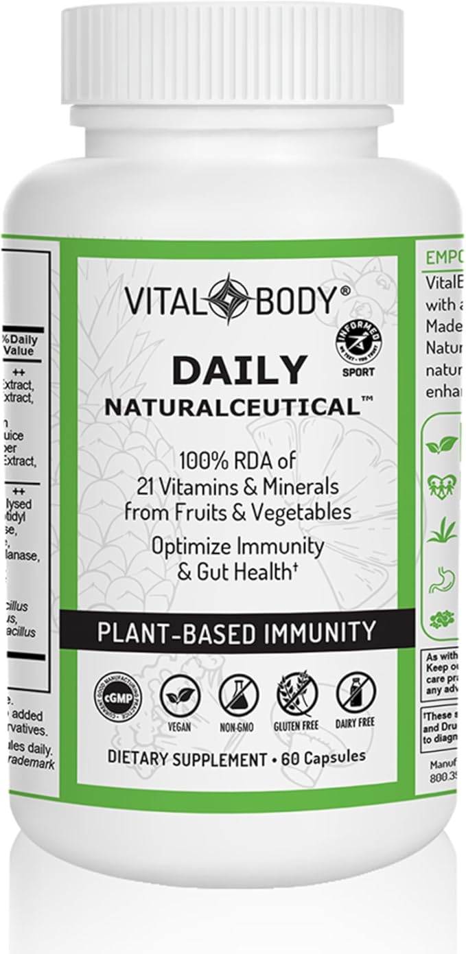 Daily Naturalceutical 100% RDA of 21 Vitamins & Minerals from Fruits & Vegetables + PreBiotics, Postbiotics, & Enzymes | Plant Based Immunity - Daily Multivitamin