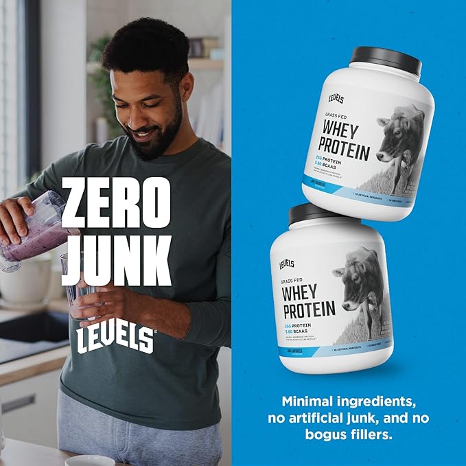 Levels Grass Fed Whey Protein Powder, No Artificials, 25G of Protein, Unflavored, 5LB
