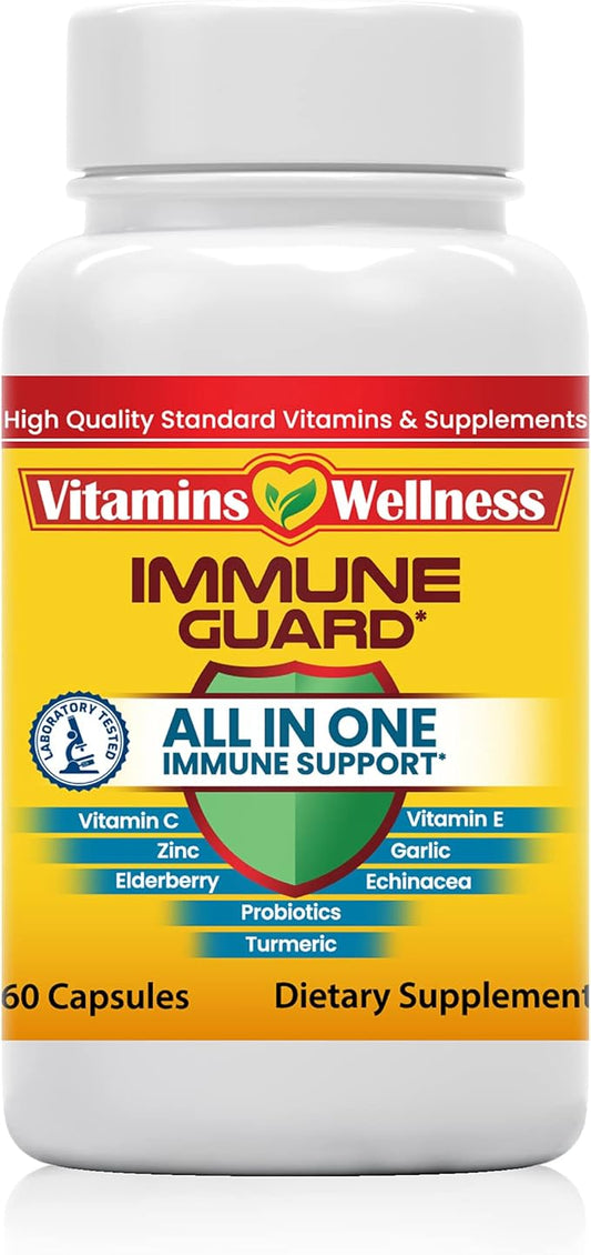 -10 in 1- Made in USA Immune Support Supplement–Elderberry Immune Guard and Booster with Zinc and Vitamin C, Vitamin B6, Turmeric, Garlic, Echinacea 60 Count/1 Month Supply