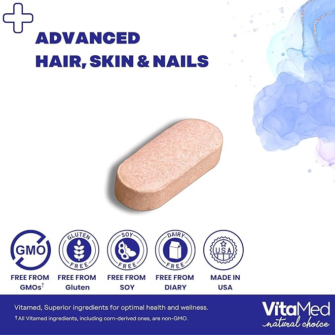 Hair Skin and Nails Vitamins - Collagen Pills for Hair Growth, Biotin 5000mcg to Strengthen Nails and Glowing Skin, Hyaluronic Acid, Vitamin C, E, B6, Keratin Hair Treatment (60)