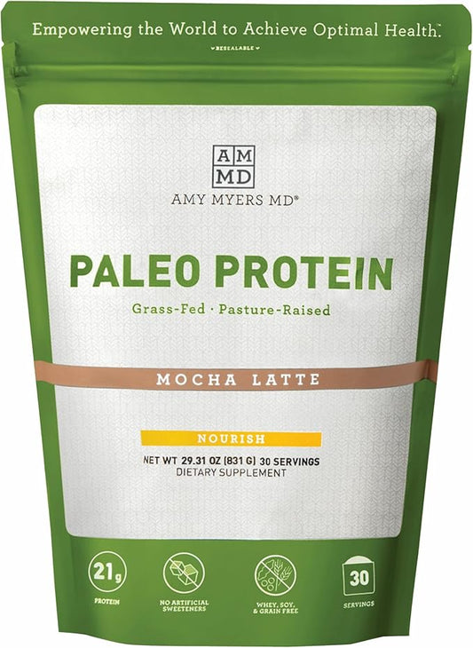 Amy Myers MD Pure Paleo Protein Powder - Clean Grass Fed Pasture Raised Protein - Hormone Free, Non-GMO, Gluten & Dairy Free - Perfect for Keto and Paleo- Mocha Latte - 29.31 oz (831 g)