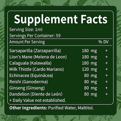 Polypodium Leucotomos Immunity & Detox Herbal Drop: Extracts from 8 Herbs, Boost Immunity, Supports Brain Health, Detoxification & Cleansing, 2 fl oz
