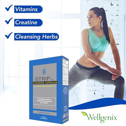 Wellgenix Strip NC Herbal Cleanse Detox Capsules - Extra Strength Cleansing - One Day Quick Flush - 4 Capsules (2 Pack)
