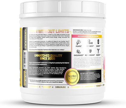 LIMITLESS Magnum 504g - Muscle Workout Powder, Sport Pre Workout for Men and Women, May Assist & Support Increase Energy, Focus, and Endurance - Pink Lemonade