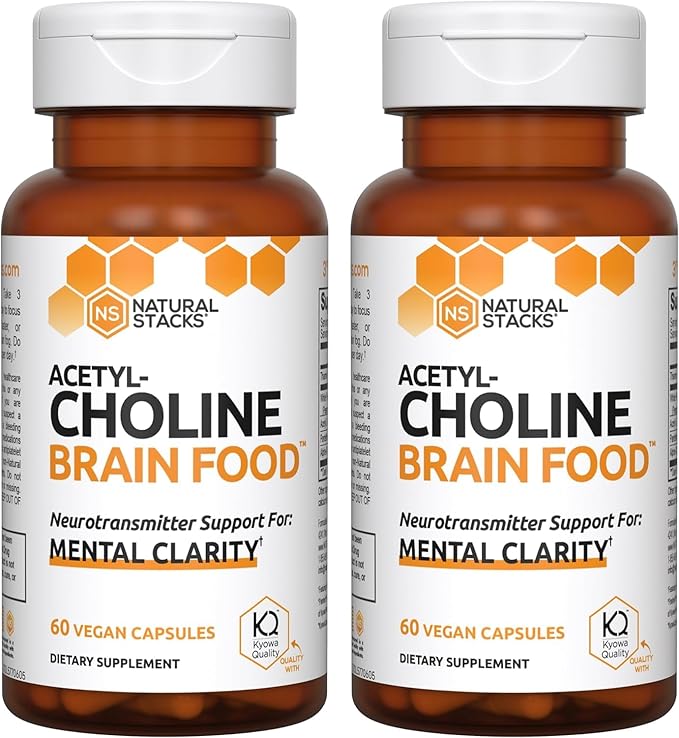 NATURAL STACKS Acetylcholine Brain Food with Alpha GPC Choline - Supports Mental Clarity - GPC Supplement & Focus Supplement for Faster Thinking & Clear Brain - 120 Acetylcholine Capsules