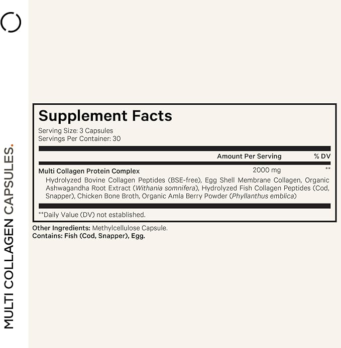 Codeage Multi Collagen Peptides Protein Capsules, 5 Collagen Types, Grass-Fed & Hydrolyzed Bovine Collagen Pills Supplement, Ashwagandha, Amla Berry Vitamins, Collagen Peptides - 90 Capsules