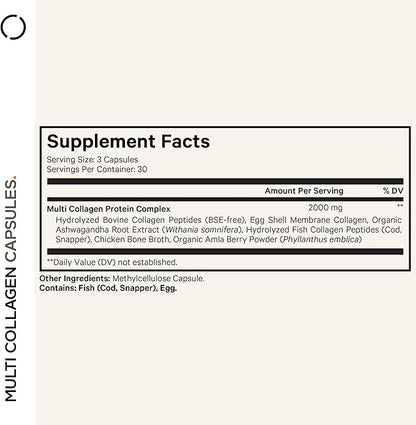 Codeage Multi Collagen Peptides Protein Capsules, 5 Collagen Types, Grass-Fed & Hydrolyzed Bovine Collagen Pills Supplement, Ashwagandha, Amla Berry Vitamins, Collagen Peptides - 2-Pack