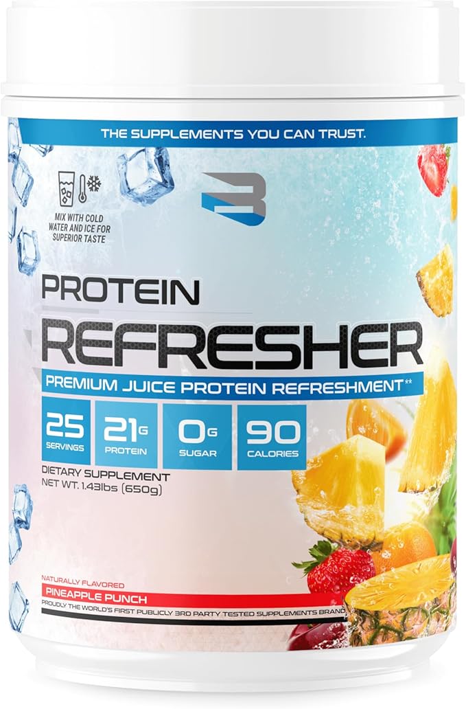 Protein Refresher (25 Servings) - Revolutionary Juice-Type Whey Protein Powder for Fitness, Bodybuilding, Gym, or for Bigger Protein Intake (25 Scoops, Pineapple Punch)