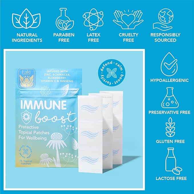 Laki Naturals Immune Boost Patch (Pack of 15) | Natural Immunity Defense | Daily Support for Your Body's Systems