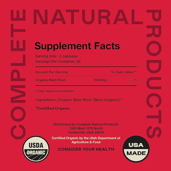 Organic Beet Root Capsules - Made in The USA, Naturally Boost Energy, Stamina, & Nitric Oxide with a Pure Organic Beet Root Supplement
