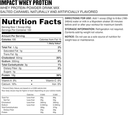 Myprotein - Impact Whey Protein Powder Blend - Naturally Flavored Drink Mix - Daily Protein Intake for Superior Performance - Salted Caramel (5.5 lbs, Pack of 1)