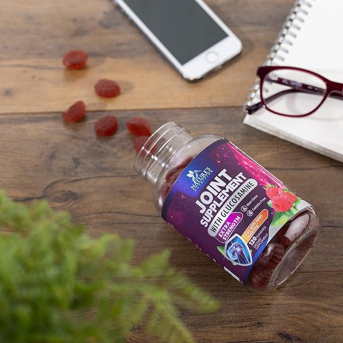 Joint Support Gummies Glucosamine Plus Vitamin E - Nature's Joint Support Supplement for Occasional Discomfort for Back, Knees & Hands - Cartilage & Joint Health & Flexibility Support - 120 Gummies