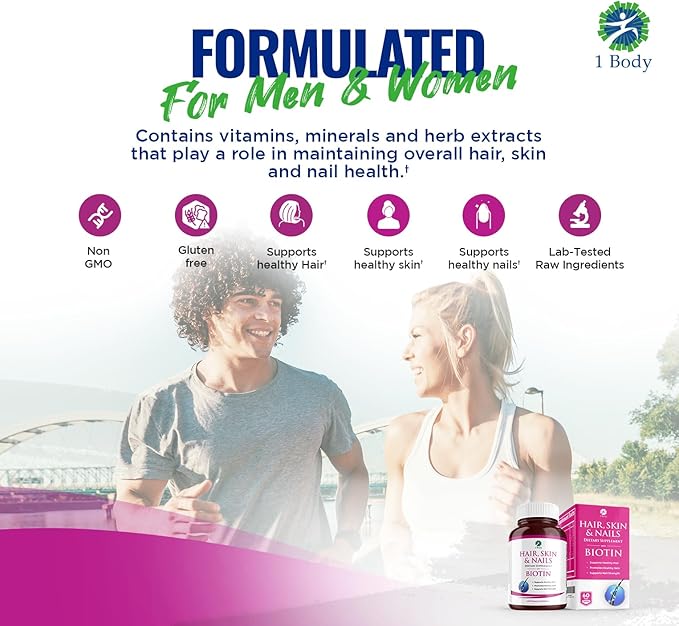 Hair, Skin and Nails Vitamin Supplement with Biotin, 2 Bottle Pack, Growth Formula for Men and Women