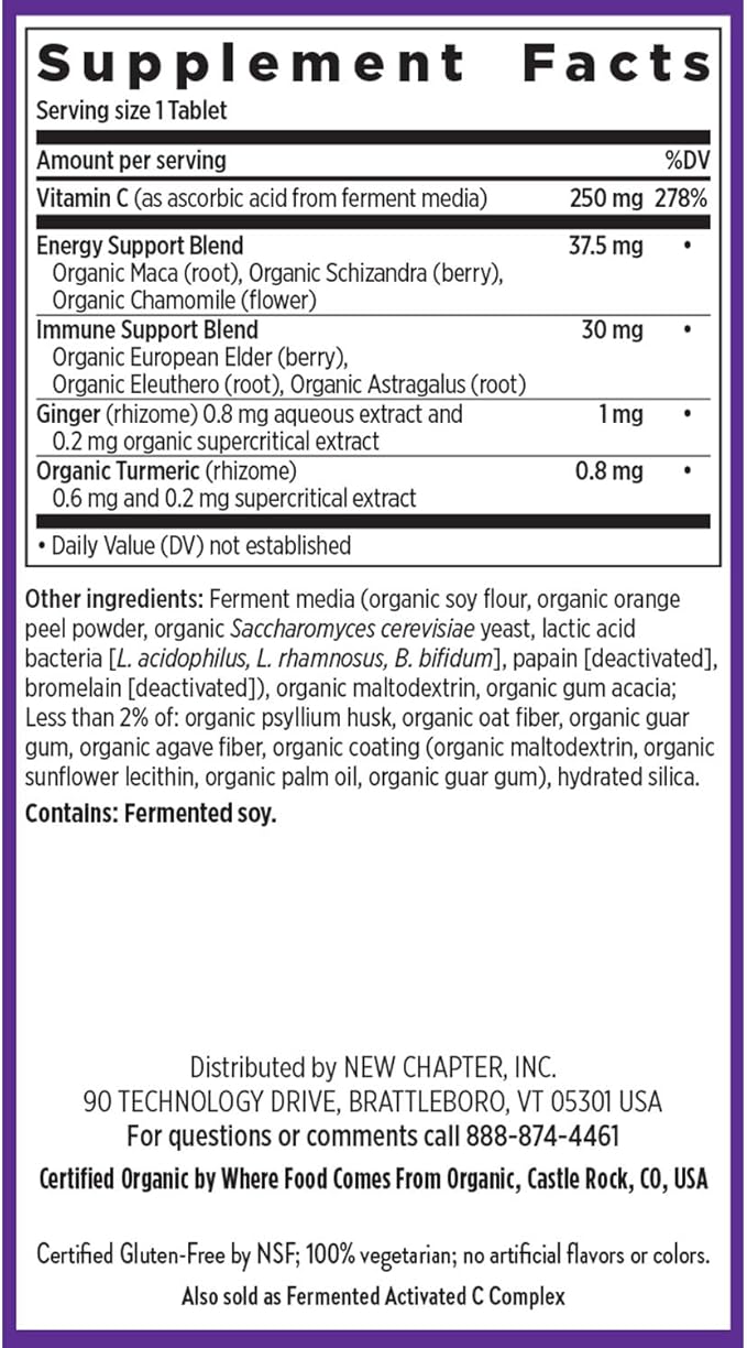 New Chapter® Vitamin C Immune Defense Supplement + Elderberry – Excellent Source of Vitamin C, One Daily Tablet for Healthy Immune Support, Made with Organic Herbs, Non-GMO, Gluten Free, 30 ct