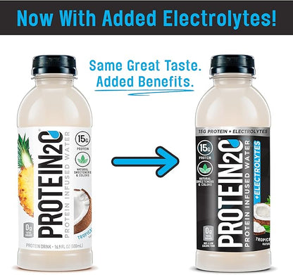 Protein2o 15g Whey Protein Infused Water, Tropical Coconut, 16.9 oz Bottle (Pack of 12)