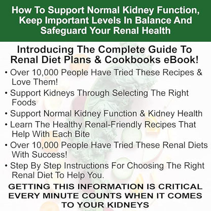 Pure Kidney Health Supplement and Renal Diet Cookbook for Rejuvenation, Low Protein Diet and Kidney Supplement. Kidney Diet Book Renal Supplement 210 Pills