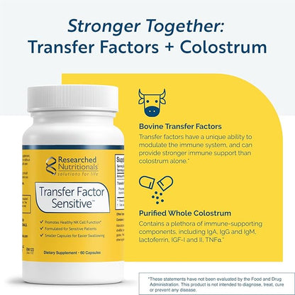 Researched Nutritionals Transfer Factor Sensitive - Immune Support Bovine Derived Transfer Factors & Colostrum Capsules (60 Capsules)