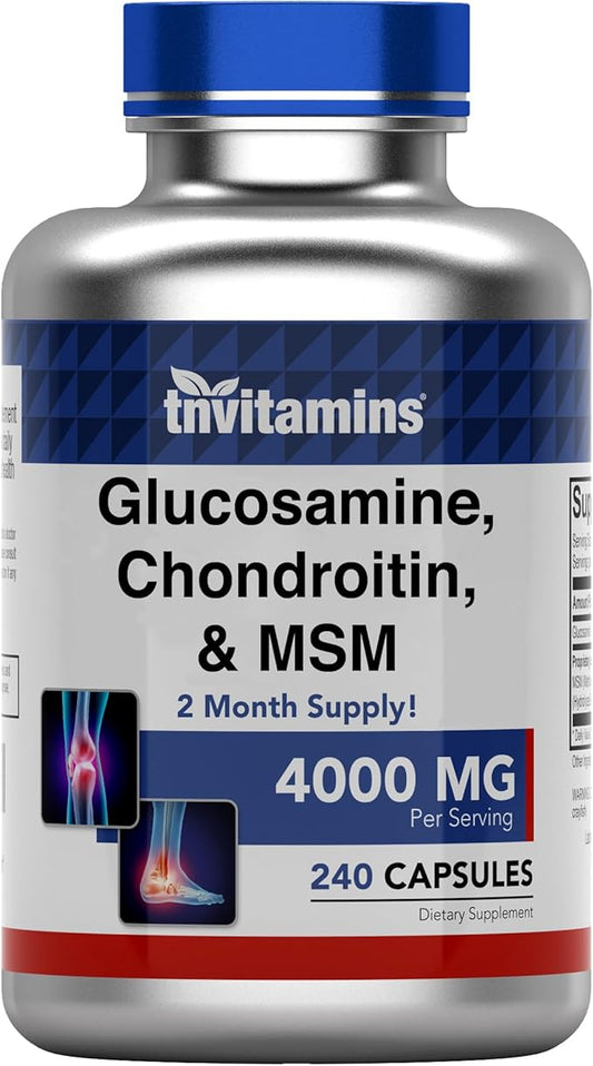 Glucosamine, Chondroitin, & MSM (4000 MG - 240 Capsules) for Men & Women | Joint Support Supplement Complex* | More Than Triple Strength! | Non-GMO | Produced in The USA