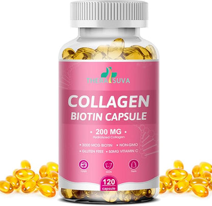 Multi Collagen Complex 200MG + Biotin 3000MCG + Vitamin C 50MG Per Serving! Promotes Healthy Hair, Beautiful Skin, and Nail Support! 120 Capsules, 60 Day Supply