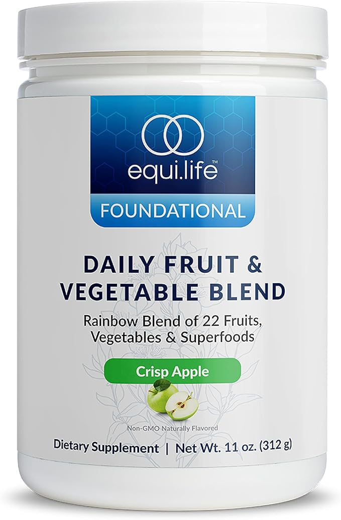 Equilife - Daily Fruit & Vegetable Blend, Fruits and Vegetables Supplements, Vitamin C, 9 Essential Amino Acids, Promotes Energy, Low-Sugar, Easy-to-Use, Vegan, Non-GMO (Crisp Apple, 30 Servings Tub)