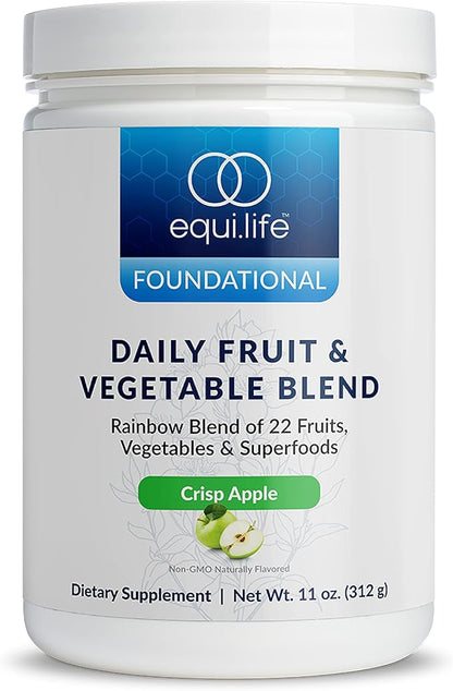 Equilife - Daily Fruit & Vegetable Blend, Fruits and Vegetables Supplements, Vitamin C, 9 Essential Amino Acids, Promotes Energy, Low-Sugar, Easy-to-Use, Vegan, Non-GMO (Crisp Apple, 30 Servings Tub)