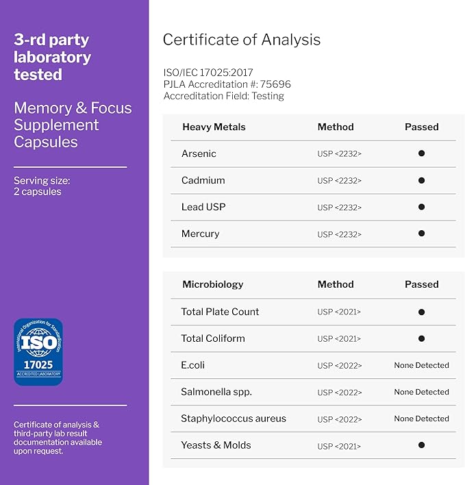 Nootropics Brain Supplements for Memory & Focus with Huperzine A, Phosphatidylserine, DMAE - Brain Health Support: GABA, Choline, DHA, Bacopa Monnieri, Memory Supplement for Brain Support, 60 Capsules