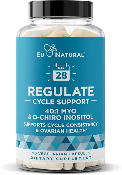 Regulate Cycle Support – Hormone Balance for Women at Optimal 40:1 Myo-Inositol & D-Chiro Inositol – PCOS Supplement for Period Consistency, Menstrual & Ovulation Support – 90 Vegan Capsules