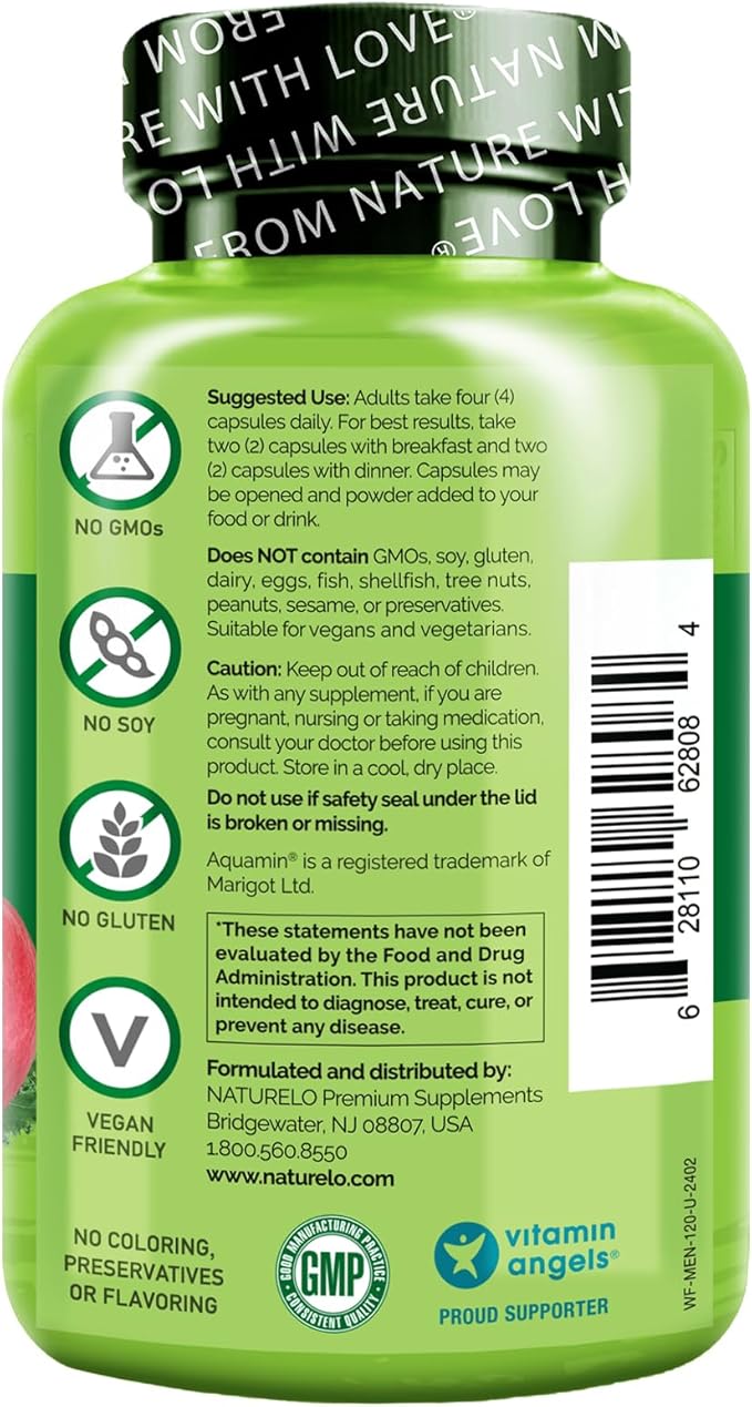 NATURELO Mens Multivitamins - Whole Food Multivitamin for Men with Vitamins, Minerals - 120 Vegetarian Capsules for Energy, Brain, Heart, Eye Health*