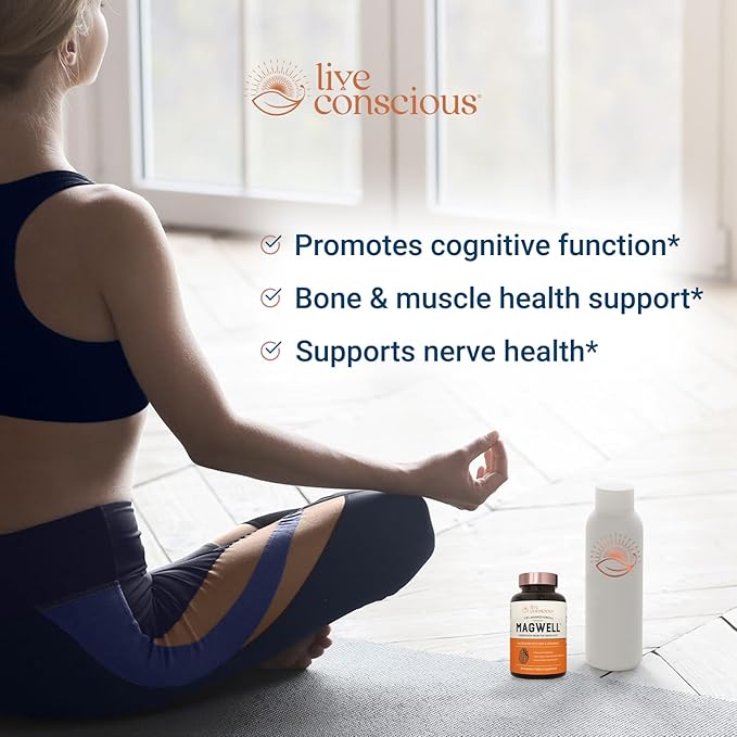 Live Conscious Magnesium Zinc & Vitamin D3 - Bioavailable Forms of Magnesium - Malate, Glycinate, Citrate - MagWell Bone & Heart Health, Immune System Support - 120 Capsules (2-Pack)