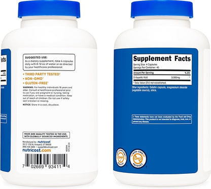 Nutricost D-Aspartic Acid (DAA) Capsules 3000mg Per Serving (180 Capsules) - Non-GMO