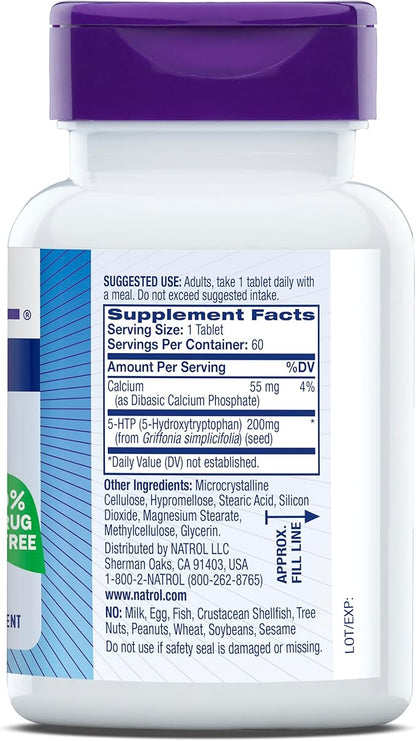 Natrol 5-HTP 200mg, Dietary Supplement Helps Support a Balanced Mood, 60 Time Release Tablets, 60 Day Supply