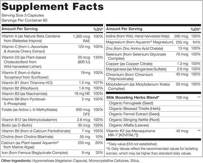 NATURELO Postnatal Multivitamin - Supplement for Breastfeeding Women - Plant-Based Vitamin D, Folate, Gentle Iron - for Nursing Mother, Baby - Post Natal Lactation Support (180 Count (Pack of 1))