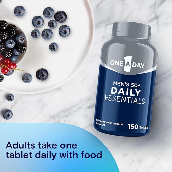 One A Day Men's Multivitamin 50+ Daily Essentials | Multivitamin for Men 50 Plus Supports Immune Health, Healthy Brain Function & Physical Energy | Vitamins for Men with Vitamin C & Zinc, 150 Count