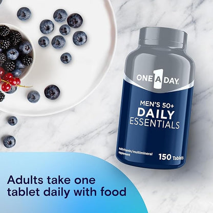 One A Day Men's Multivitamin 50+ Daily Essentials | Multivitamin for Men 50 Plus Supports Immune Health, Healthy Brain Function & Physical Energy | Vitamins for Men with Vitamin C & Zinc, 150 Count