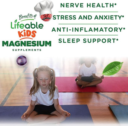 Lifeable Magnesium Gummies for Kids | 170mg Elemental Magnesium from 1,420mg Magnesium Citrate | Great Tasting Kids Magnesium Supplement | Muscle Support and Stress Relief Chewable | 90 Gummies