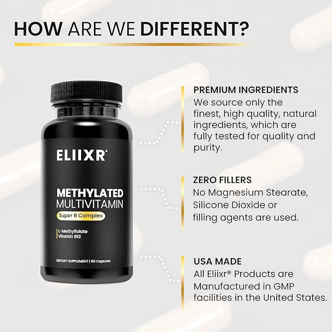 Methylated Multivitamin for Men and Women | Methyl B12, Methylfolate, 5-MTHF, Vegan, Iron-Free, Energy & Immune Support | 60 Vegetable Capsules | Manufactured in The USA