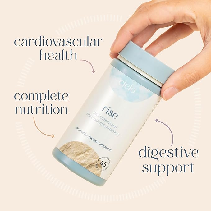 Cielo Rise Multivitamin for Women and Men - Vitamin A, C, D3, E K2, & More - Magnesium Glycinate, Citrate, and Malate for Digestive Support - Complete Daily Nutrition (45 Day Supply)