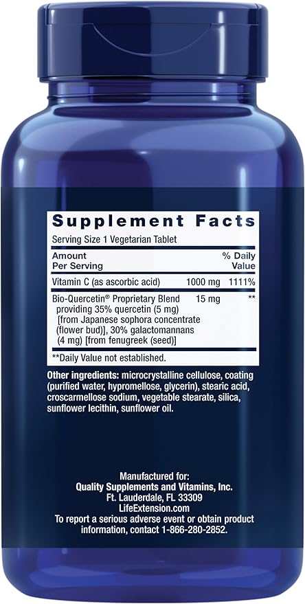 Life Extension Vitamin C & Bio-Quercetin Phytosome – Vitamin C Plus Ultra-Absorbable Quercetin for Immune Support – Gluten-Free, Non-GMO, Vegetarian – 250 Vegetarian Tablets
