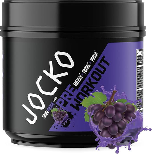 Jocko Fuel Ultimate Pre Workout Powder - Pre-Workout Energy Powder Drink for Men & Women - High Stim Sugar-Free Nootropic Blend to Support Muscle Pump, Energy, & Recovery 200mg Caffeine Sour Grape