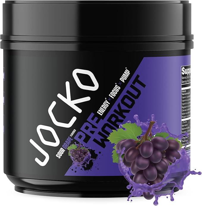 Jocko Fuel Ultimate Pre Workout Powder - Pre-Workout Energy Powder Drink for Men & Women - High Stim Sugar-Free Nootropic Blend to Support Muscle Pump, Energy, & Recovery 200mg Caffeine Sour Grape