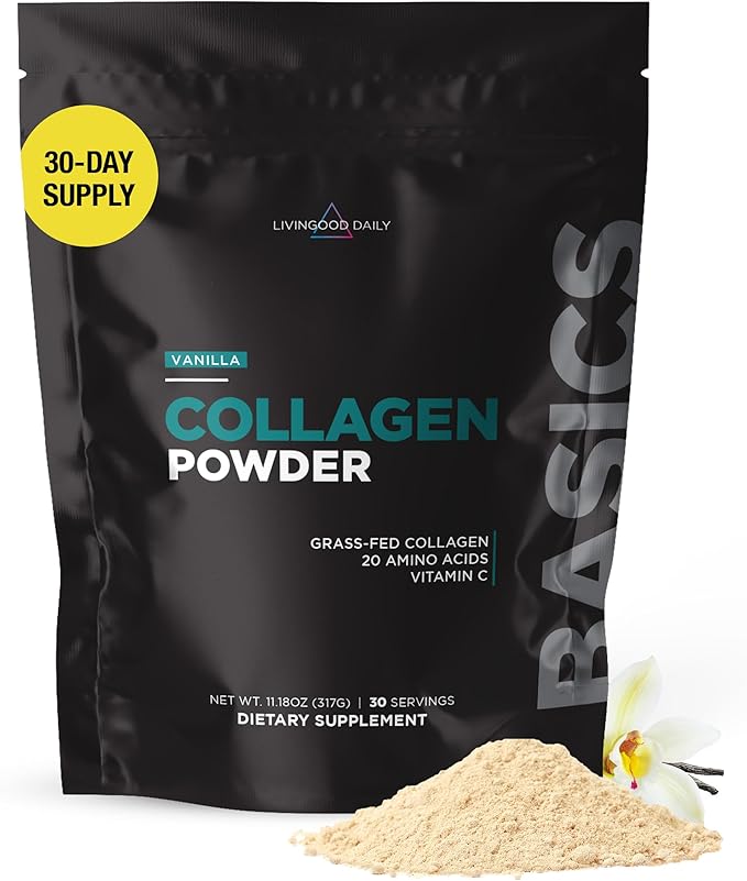 Livingood Daily Collagen Powder for Women & Men (Vanilla) - Grass-Fed Hydrolyzed Collagen Peptide - Complete Protein & Amino Acids for Healthy Hair, Skin & Nails - Keto, Gluten Free - 30 Servings