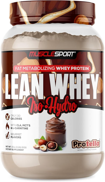 Musclesport Lean Whey Revolution™ Protein Powder - Whey Protein Isolate - Low Calorie, Low Carb, Low Fat, Incredible Flavors - 25g Protein per Scoop - 2lb Protella