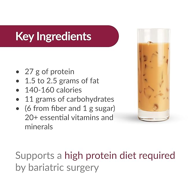 Bariatric Advantage High Protein Meal Replacement Drink Mix, Protein Powder Whey Isolate for Gastric Bypass and Sleeve Gastrectomy Patients, 27g Protein, Lactose Free - Iced Late - 28 Servings